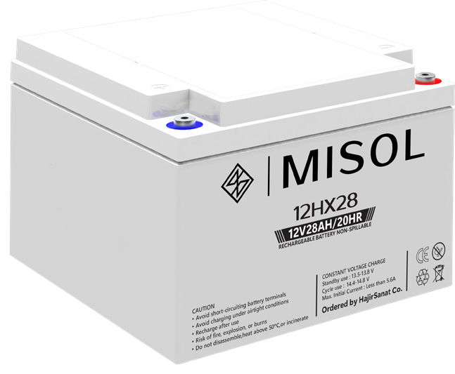 باتری سیلد اسید مایسول (MISOL) مدل 12HX-28 — ۱۲ ولت ۲۸ آمپرساعت