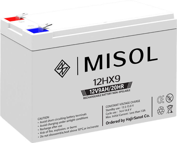 باتری سیلد اسید مایسول (MISOL) مدل 12HX-9 — ۱۲ ولت ۹ آمپرساعت